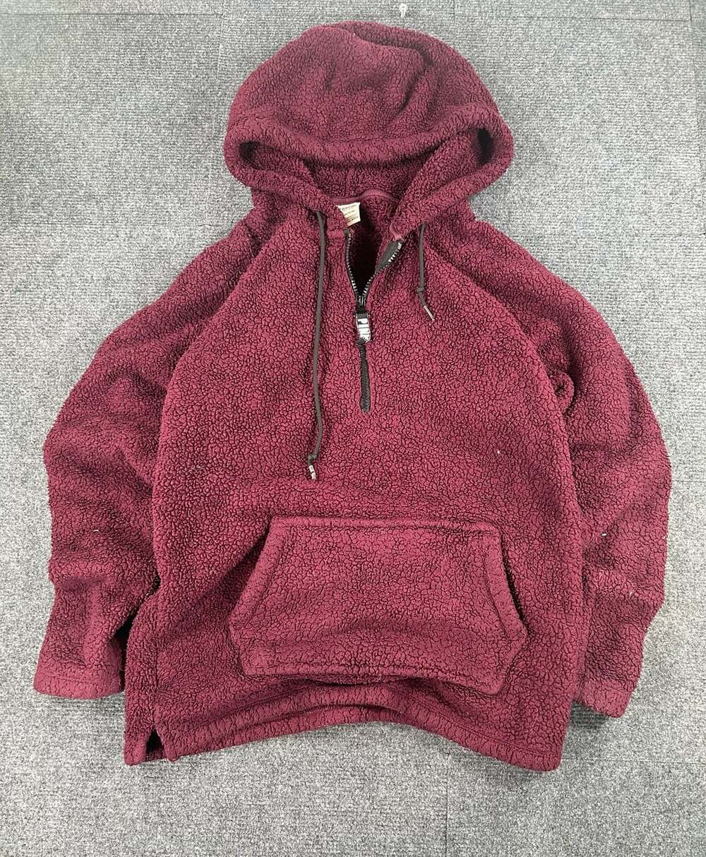 PINK Victoria's Secret Sherpa Pullover Hoodie Size S Burgundy - Picture 1 of 9